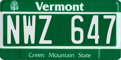 VT license plate NWZ647