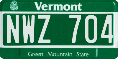 VT license plate NWZ704