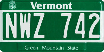 VT license plate NWZ742