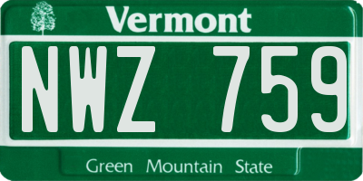 VT license plate NWZ759