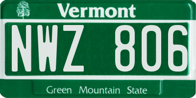 VT license plate NWZ806