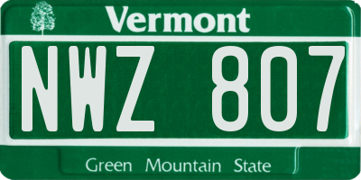 VT license plate NWZ807