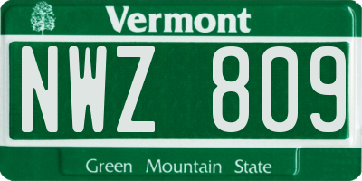 VT license plate NWZ809