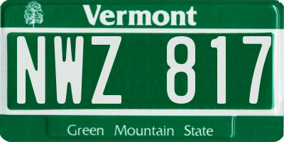 VT license plate NWZ817