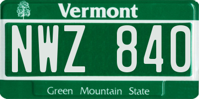 VT license plate NWZ840