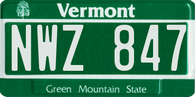 VT license plate NWZ847