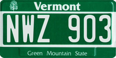 VT license plate NWZ903