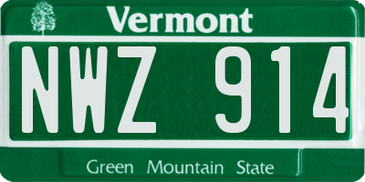 VT license plate NWZ914