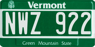 VT license plate NWZ922