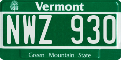 VT license plate NWZ930