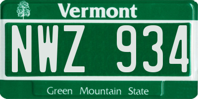 VT license plate NWZ934
