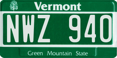 VT license plate NWZ940