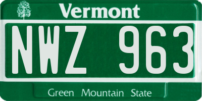 VT license plate NWZ963
