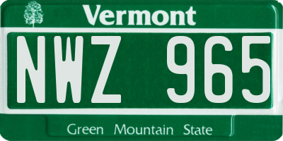 VT license plate NWZ965