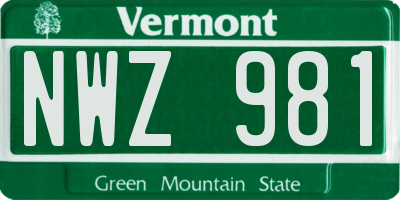 VT license plate NWZ981