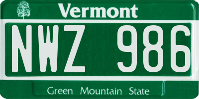 VT license plate NWZ986