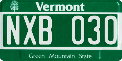 VT license plate NXB030