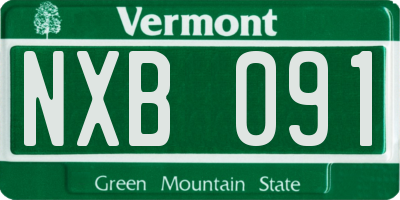 VT license plate NXB091