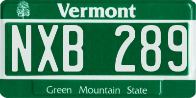 VT license plate NXB289