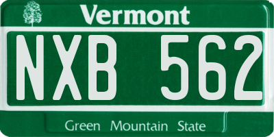 VT license plate NXB562