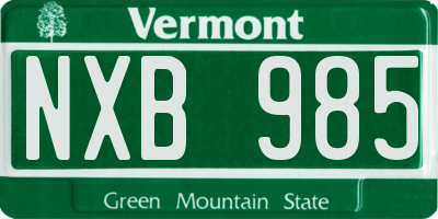 VT license plate NXB985