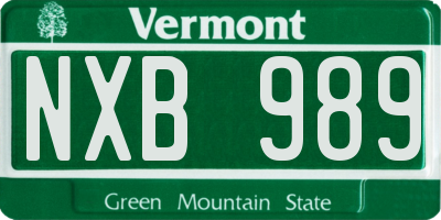 VT license plate NXB989