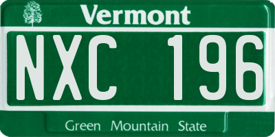 VT license plate NXC196