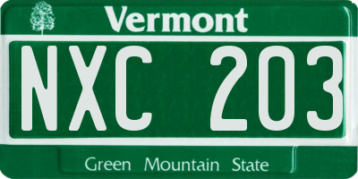 VT license plate NXC203