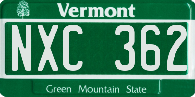 VT license plate NXC362