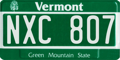 VT license plate NXC807