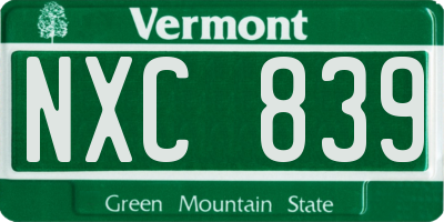 VT license plate NXC839