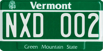 VT license plate NXD002