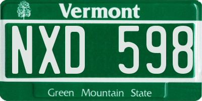 VT license plate NXD598