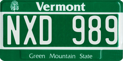 VT license plate NXD989