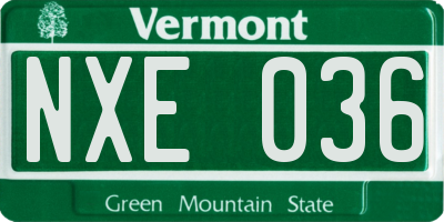 VT license plate NXE036