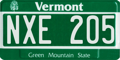 VT license plate NXE205