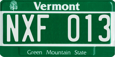 VT license plate NXF013