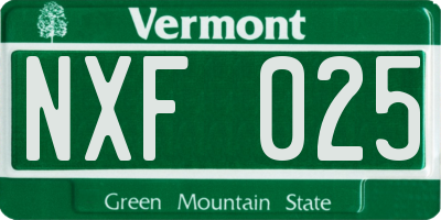 VT license plate NXF025