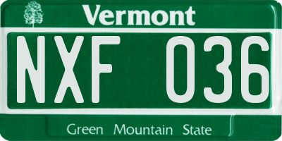 VT license plate NXF036