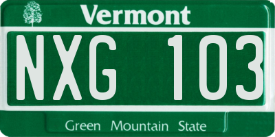 VT license plate NXG103