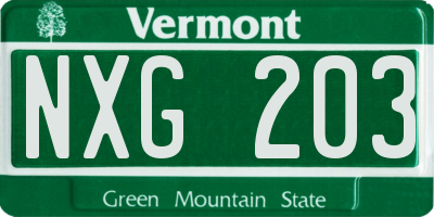 VT license plate NXG203