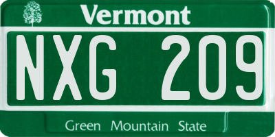 VT license plate NXG209