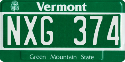 VT license plate NXG374