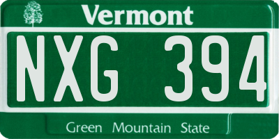 VT license plate NXG394