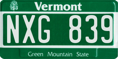 VT license plate NXG839
