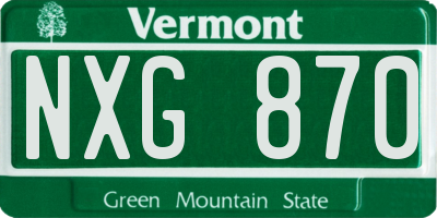 VT license plate NXG870