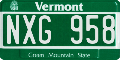 VT license plate NXG958