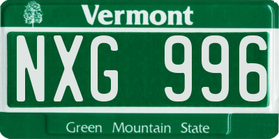 VT license plate NXG996