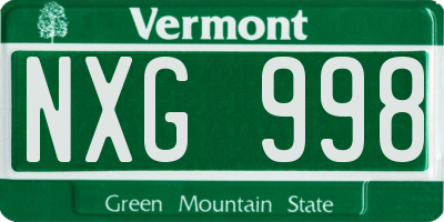 VT license plate NXG998