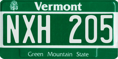 VT license plate NXH205